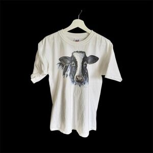 Vintage 90's Cow Art Tshirt Sz Large Impulse Anvil Animal Nature Farm